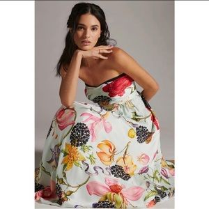 Anthropologie Geisha Designs Strapless Floral Maxi Dress sz 4 XXS XS 0